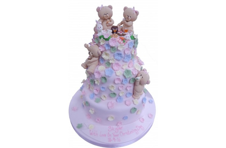 Teddy Bears Picnic Tiered Cake with Flowers